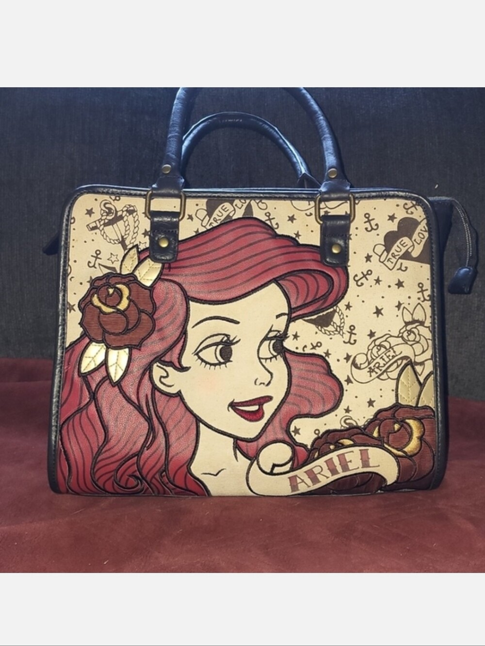 Loungefly Ariel Graphic Satchel in Cream and Red